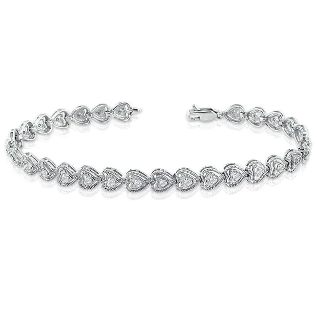 women’s crystal charm bracelet -10k White Gold 1/4ct TDW Heart Shaped Diamond Accent Link Tennis Bracelet