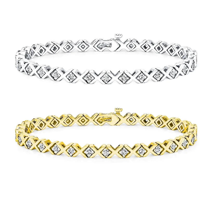 trendy boho bracelet for women -14k Gold 2.00ct TDW Round XOXO Diamond Tennis Bracelet