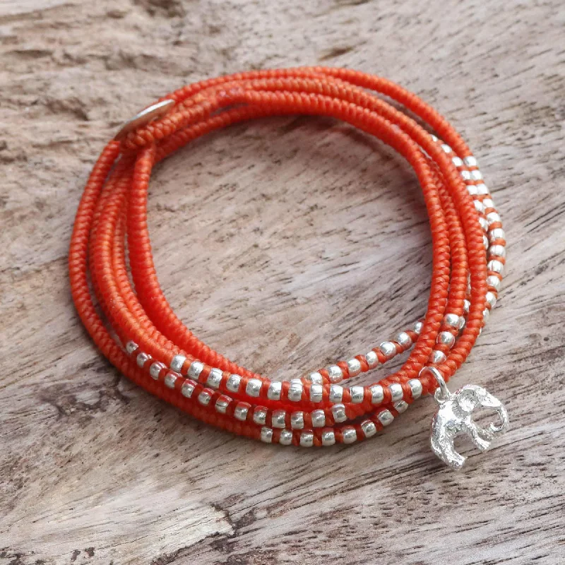 silver link bracelet for men -Amazing Elephant in Orange Karen Silver Elephant Wrap Bracelet in Orange from Thailand