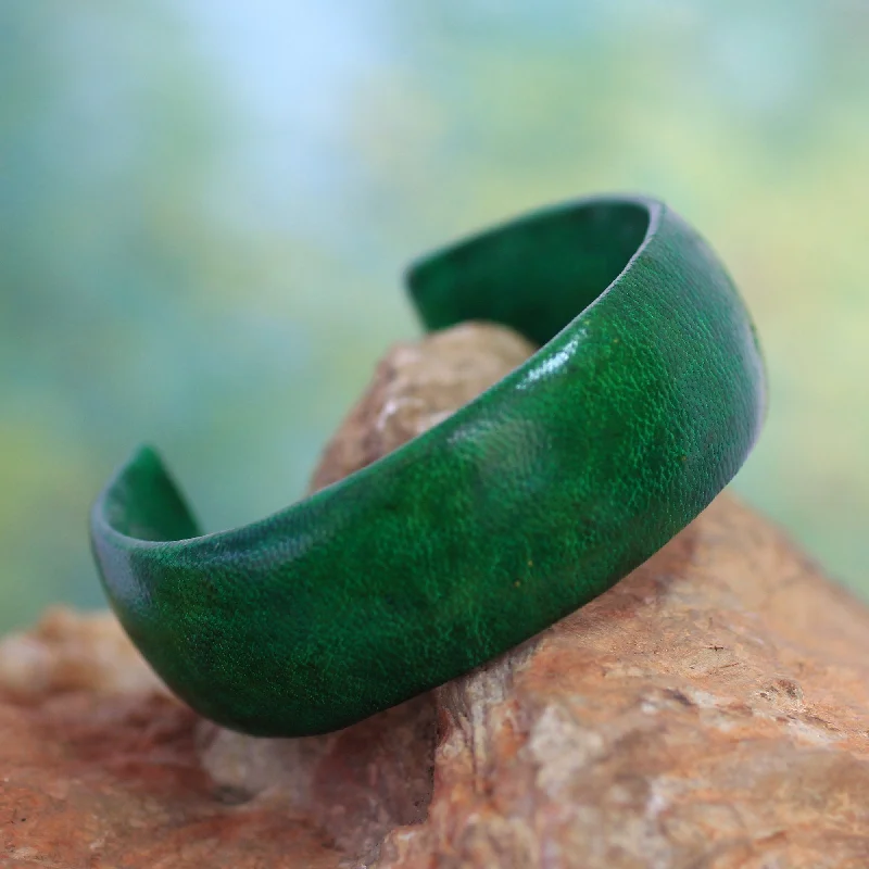 multi-colored bracelet for women -Annula in Green Handcrafted Modern Leather Cuff Bracelet