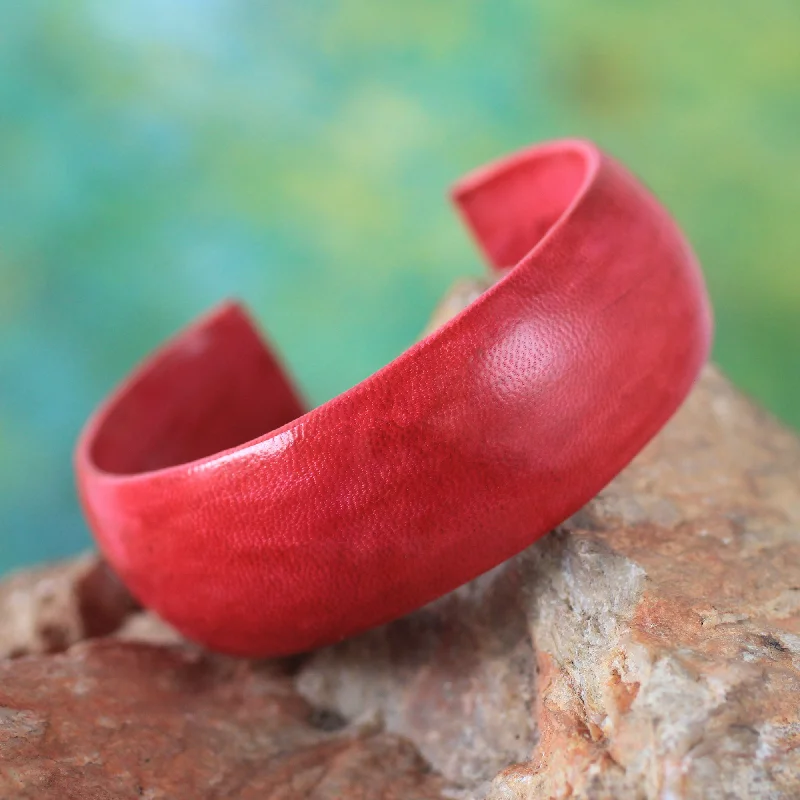 trendy stacked bracelets for women -Annula in Red Leather Cuff Bracelet