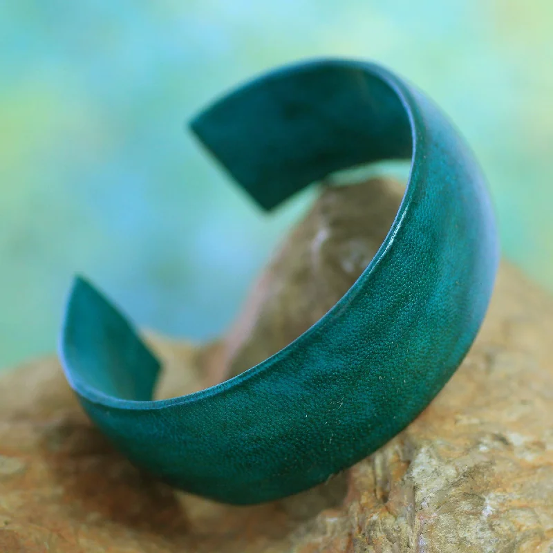 custom charm bracelet for special occasions -Annula in Sea Green Fair Trade Leather Cuff Bracelet