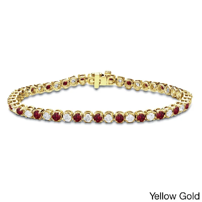 personalized wrist chain for men -Auriya 1 1/2ct Red Ruby and 1 1/2ctw Diamond Tennis Bracelet 14k Gold - 7-inch