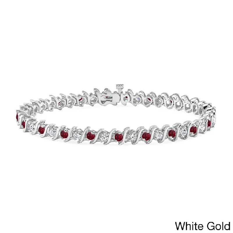 men’s casual woven bracelet -Auriya 1 1/2ct Red Ruby and 1 1/2ctw S-Link Diamond Tennis Bracelet 14k Gold