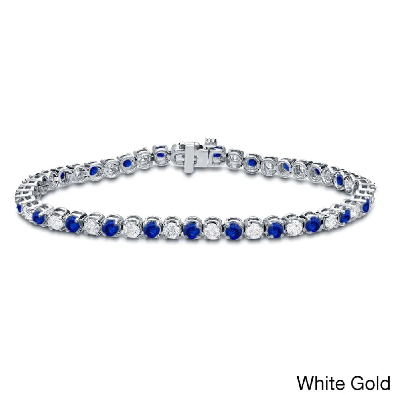 adjustable gemstone bracelet for healing -Auriya 1 1/2ct Round Blue Sapphire and 1 1/2ct TDW Diamond Tennis Bracelet 14k Gold