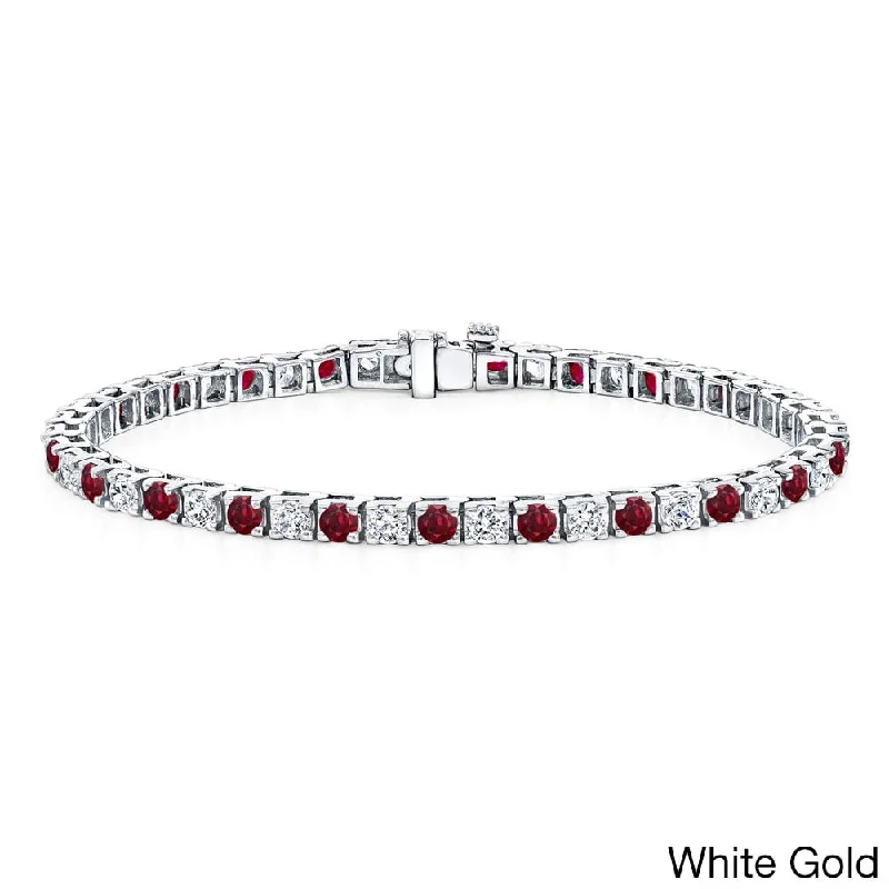 double wrap leather bracelet -Auriya 1 1/2ct Round Red Ruby and 1 1/2ct TDW Diamond Tennis Bracelet 14k Gold