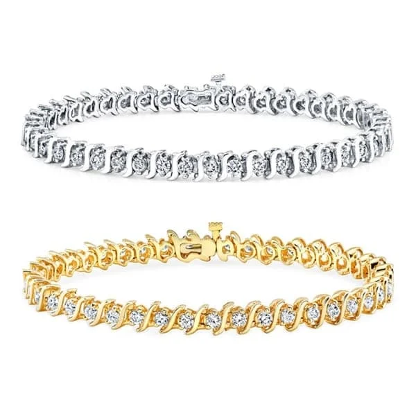 hand-woven friendship bracelet for adults -Auriya 14k Gold 1 carat TDW Round S-Link Diamond Tennis Bracelet