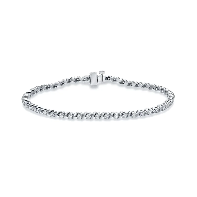 simple sterling silver bracelet -Auriya 14k White Gold 1ct TDW Round S-Link Diamond Tennis Bracelet