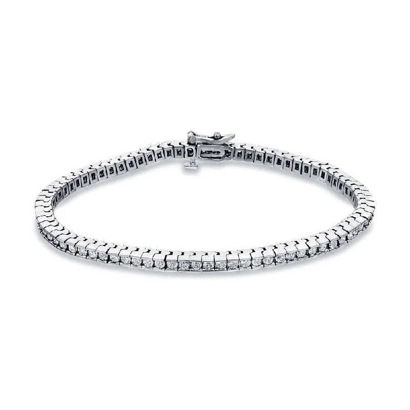 luxury men’s gold bracelet -Auriya 14k White Gold 3ct TDW Round Channel-Set Diamond Tennis Bracelet