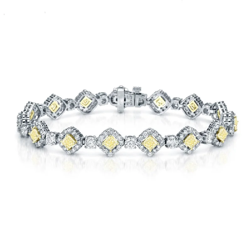 chic beaded charm bracelet -Auriya 18K White Gold 10.25ct TDW Fancy Yellow Cushion-Cut Diamond Halo Link Bracelet