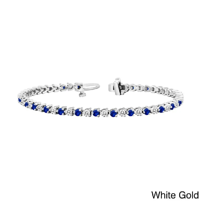 men’s titanium bracelet -Auriya 2 1/2ct Blue Sapphire and 2 1/2ct TW 3-Prong Diamond Tennis Bracelet 14k Gold