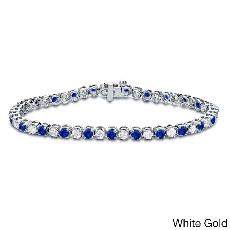 spiritual healing bracelet for men -Auriya 2 1/2ct Blue Sapphire and 2 1/2cttw Diamond Tennis Bracelet 14k Gold