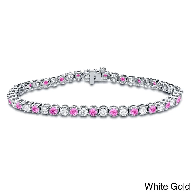 men’s rope bracelet -Auriya 3 1/2ct Pink Sapphire and 3 1/2cttw Diamond Tennis Bracelet 14k Gold