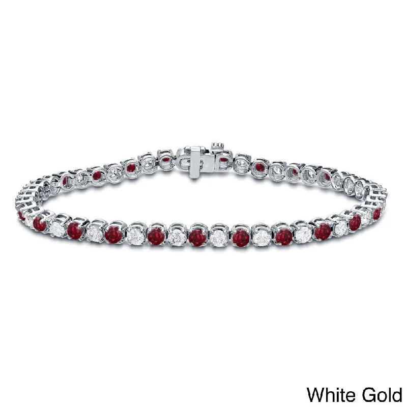 gold beaded bracelet for women -Auriya 3 1/2ct Red Ruby and 3 1/2cttw Diamond Tennis Bracelet 14k Gold