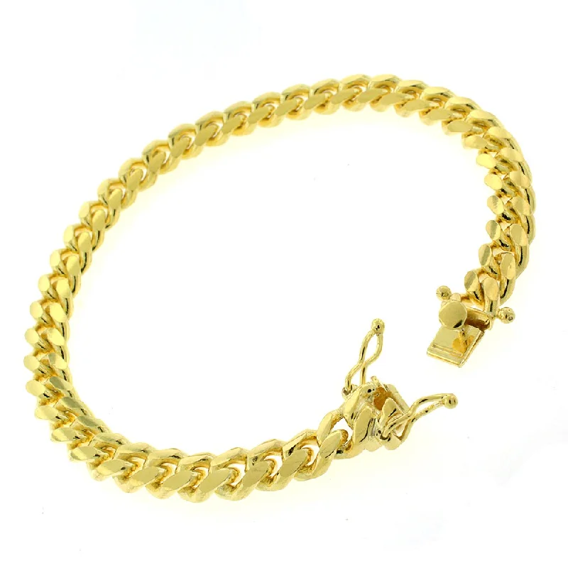 birthstone charm bracelet -Authentic Solid Sterling Silver 7.5mm Miami Cuban Curb Link .925 Yellow Gold Thick Bracelet Chain 8.5"