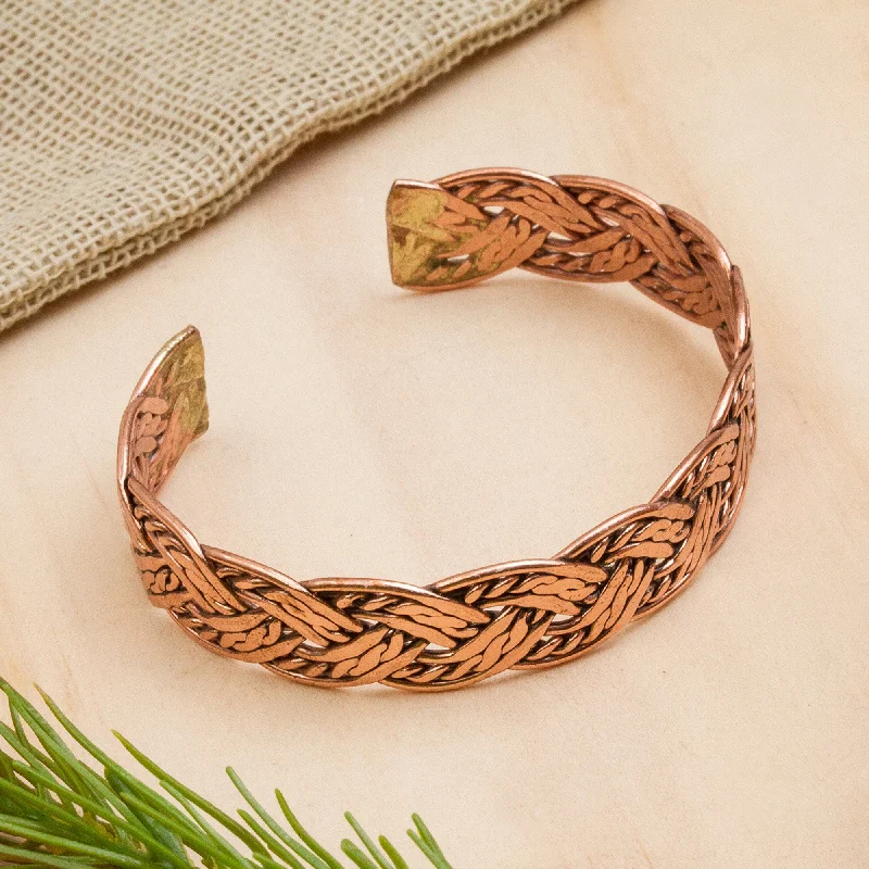 beaded bracelet for healing energy -Brilliant Weave Handcrafted Braided Copper Cuff Bracelet from Mexico