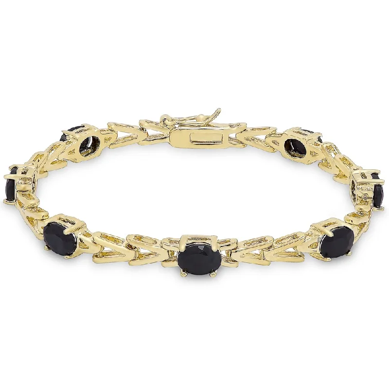 colorful beaded bracelet for teens -Dolce Giavonna Gold Overlay Sapphire 'V' Link Bracelet