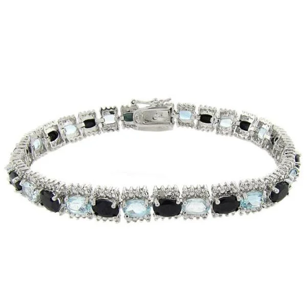 stylish beaded bracelet for men -Dolce Giavonna Sterling Silver Sapphire, Blue Topaz, and Diamond Accent Line Bracelet