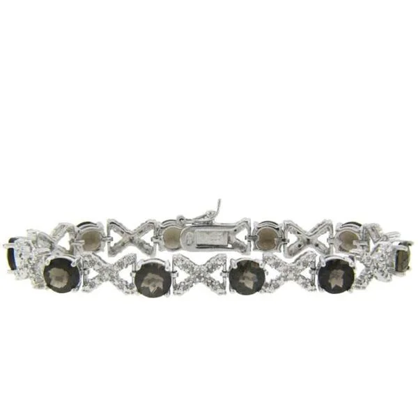 trendy boho bracelet for women -Dolce Giavonna Sterling Silver Smokey Quartz and Diamond Accent XOXO Bracelet