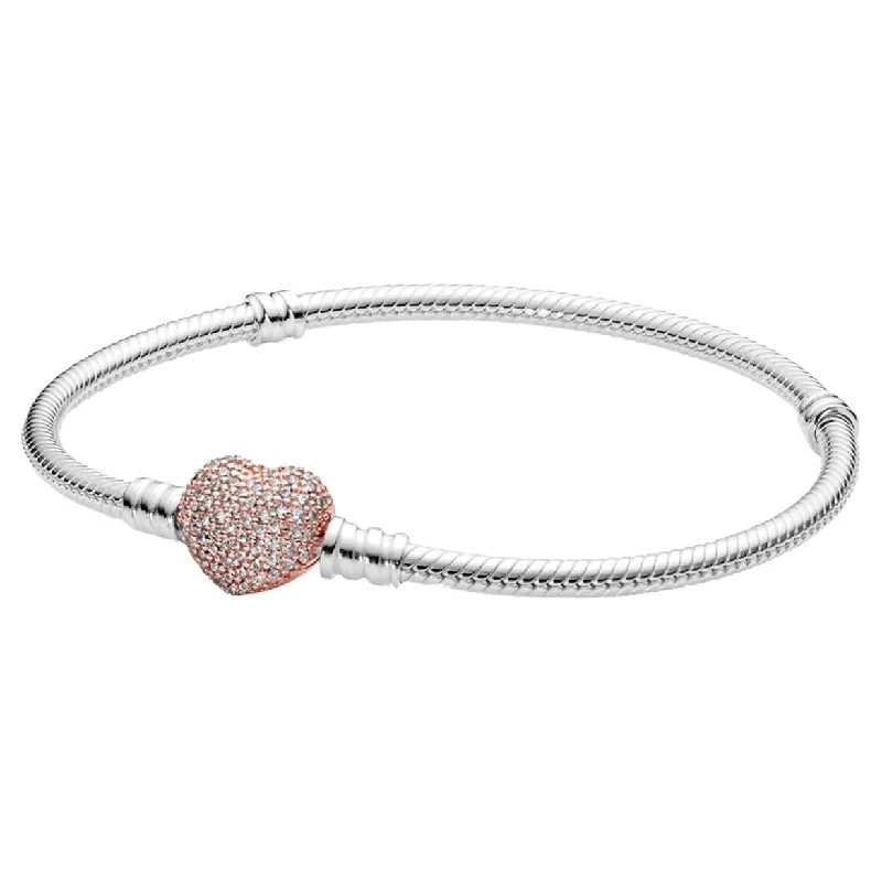 elegant pearl bracelet for weddings -Donatello Gian Micro Pave Crystal Rose Gold Heart Charm Bracelet