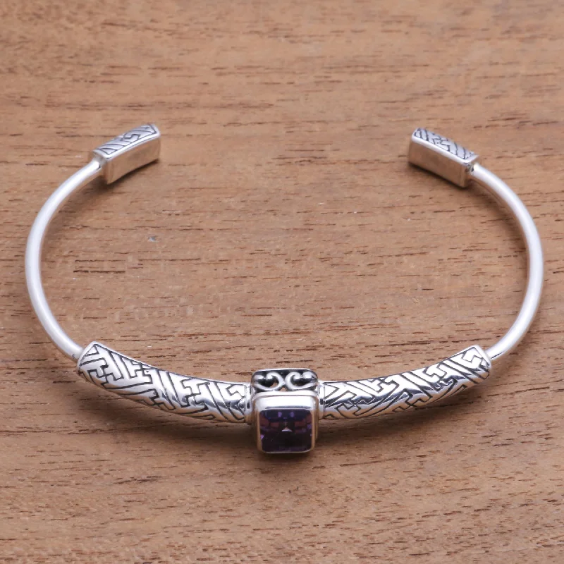 handmade friendship bracelets for girls -Gemstone Imagination 2-Carat Amethyst Cuff Bracelet from Bali