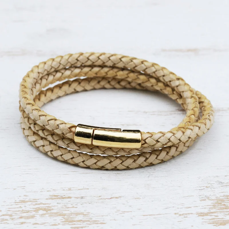 dainty gold bracelet for layering -Golden Fortune Natural Leather and 18k Gold Plated Wrap Bracelet