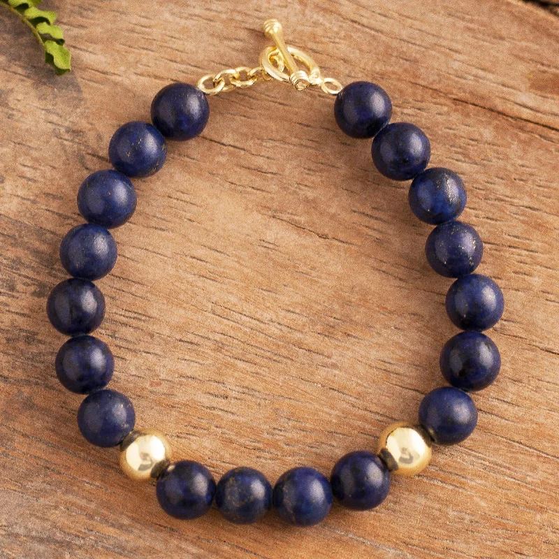 adjustable gemstone bracelet for healing -Golden Sea Gold Accent Lapis Lazuli Beaded Bracelet from Peru