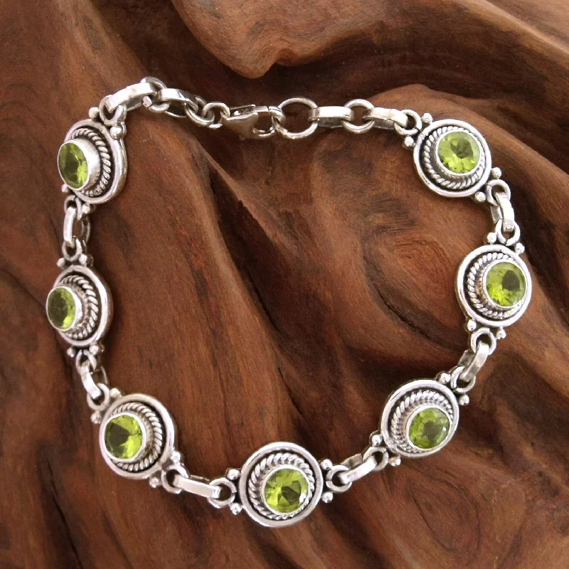 men’s custom metal bracelet -Green Mystique Peridot Silver Link Bracelet