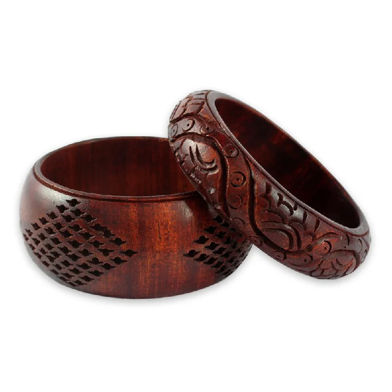 colorful woven bracelet -Handmade Romance Mango Wood Bracelets, Set of 2 (India)