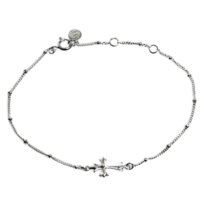 gold-plated adjustable bracelet -Handmade Sterling Silver Simple Cross Bracelet (Indonesia) - 7'6" x 9'6"