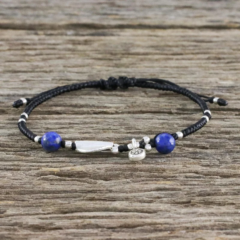 spiritual healing bracelet for men -Hill Tribe Twist Beaded 950 Silver and Lapis Lazuli Cord Bracelet