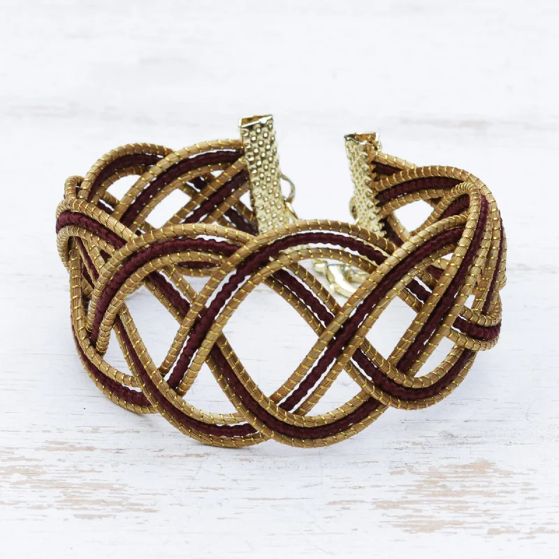 braided leather charm bracelet -Infinite Braid in Currant Golden Grass Bracelet with 18k Gold Clasp