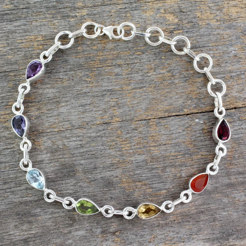 double wrap leather bracelet -Inner Glow Sterling Silver Bracelet Multi Gemstone Chakra Jewelry