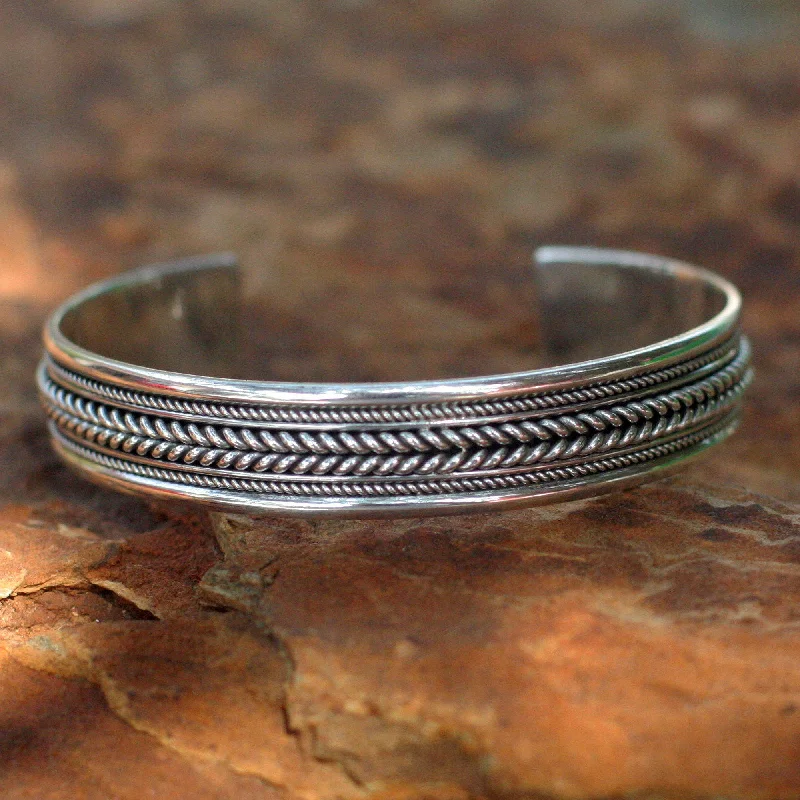 men’s braided bracelet with charm -Lanna Illusions Sterling Silver Cuff Bracelet