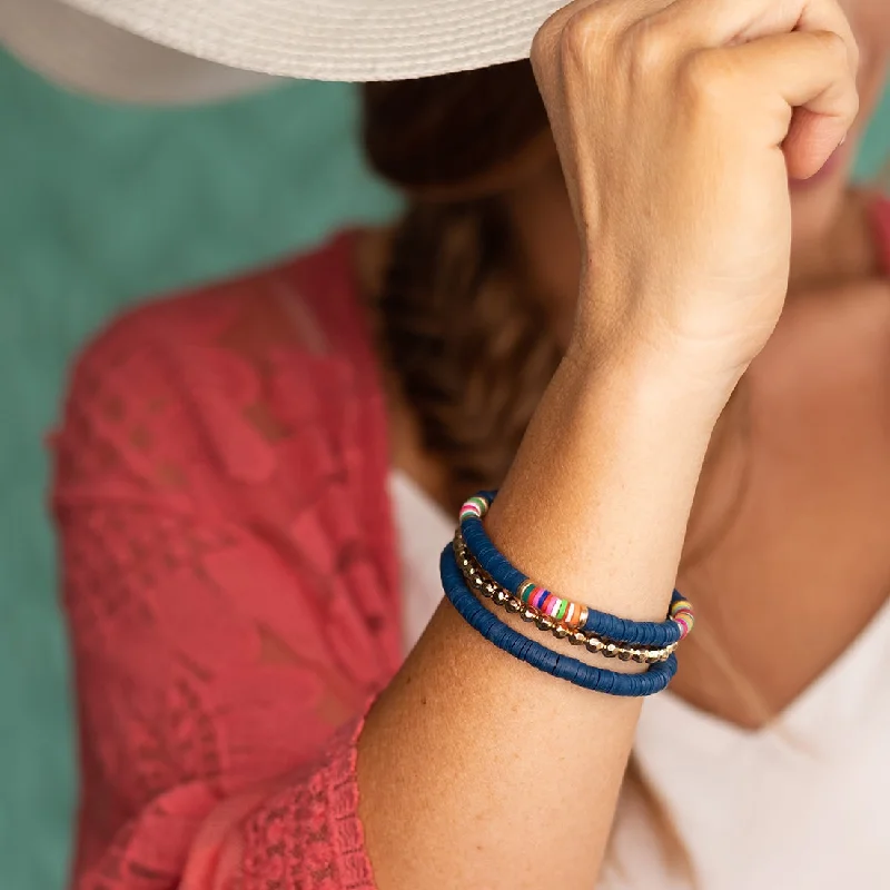 leather cuff bracelet with engraving -Navy Bracelet Stack