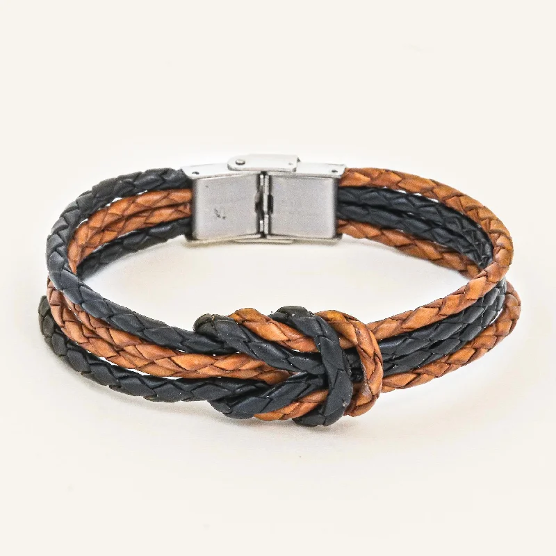 luxury men’s gold bracelet -Nostalgia Unity Handmade Brown & Black Leather Braid Unity Bracelet