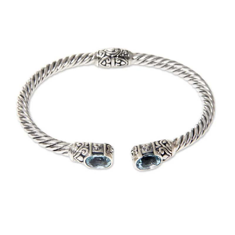 engraved bracelet for special occasions -NOVICA Handmade Sterling Silver 'Bali Splendor' Blue Topaz Bracelet (Indonesia)