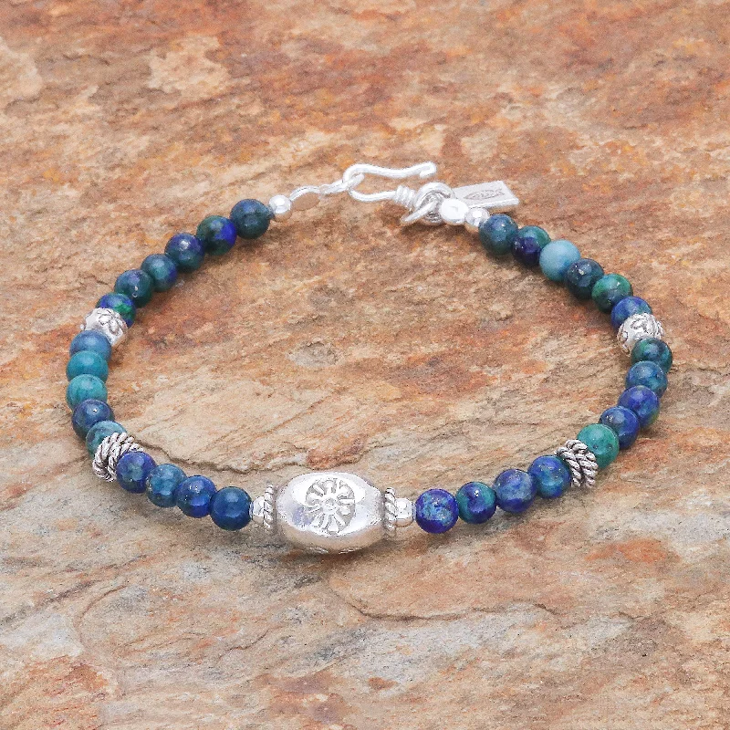 minimalist beaded bracelet -Ocean Garden Azure-Malachite and Karen Silver Beaded Bracelet