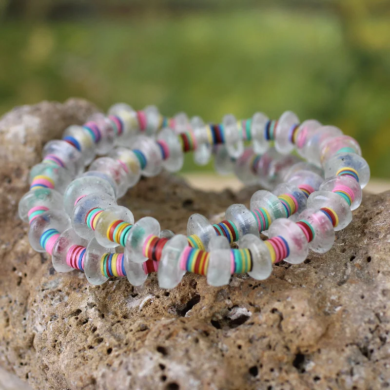 cute charm bracelet for girls -Odo Akoma Hand Made Recycled Glass Stretch Bracelets (Pair)