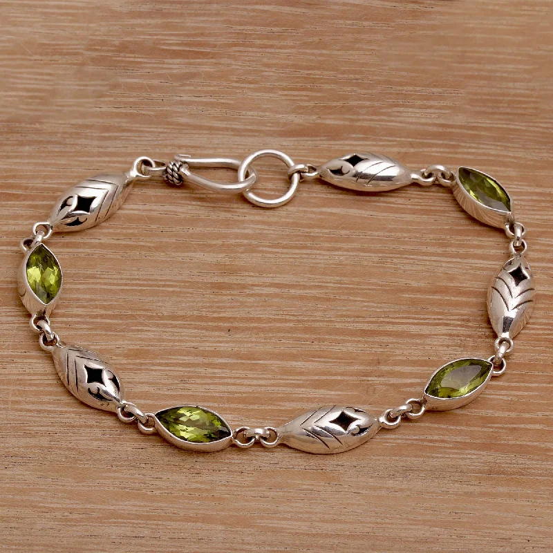 sterling silver bracelet with charm -Opulent Nature Balinese Peridot and Sterling Silver Link Bracelet