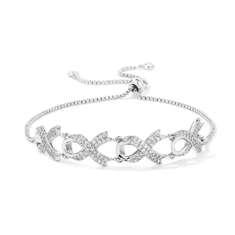 casual adjustable bracelet for men -Pave Cubic Zirconia Ribbon Bracelet For Women - 8.5" Inch