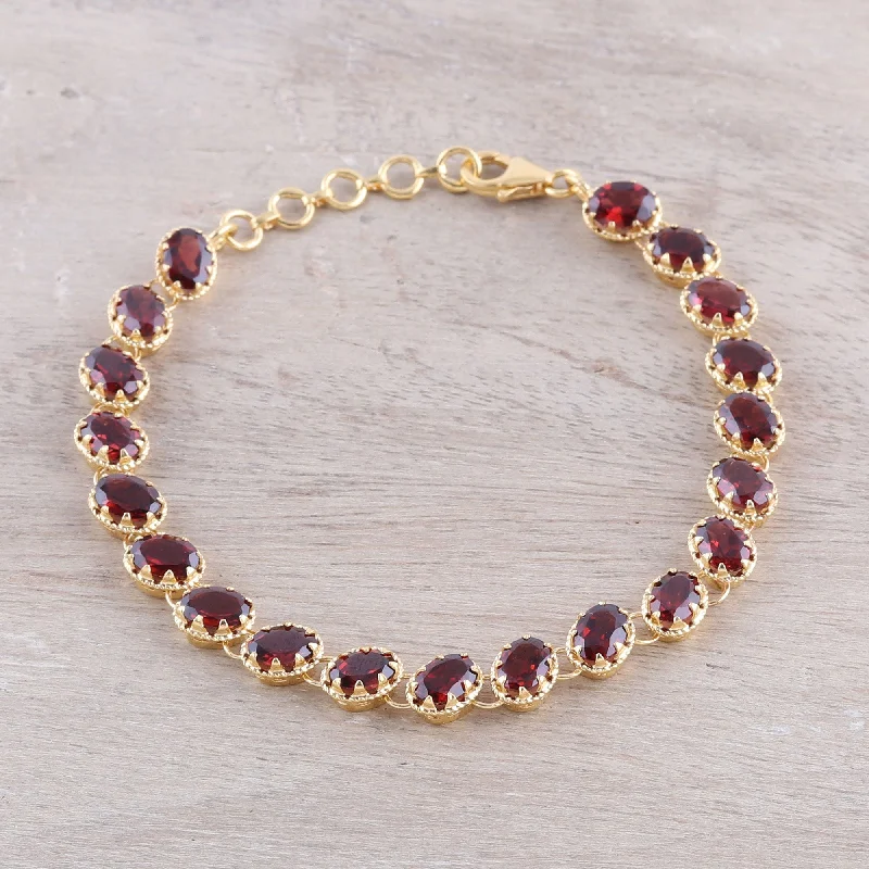 braided leather charm bracelet -Regal Garland Gold Plated 20-Carat Garnet Tennis-Style Bracelet from India