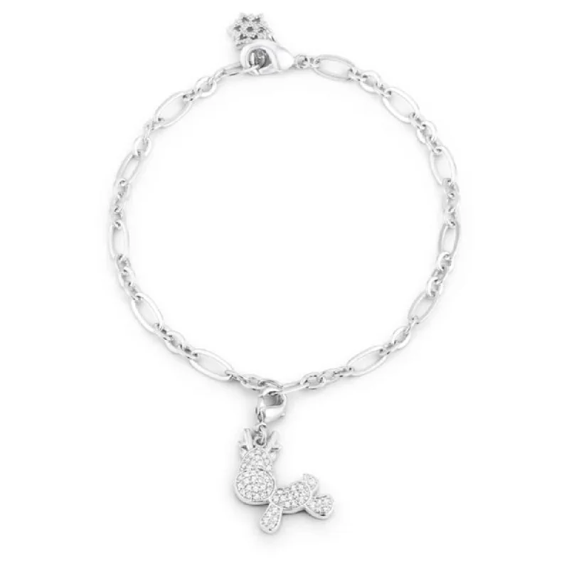 trendy stacked bracelets for women -Rudy 0.25Ct Cz Rhodium Reindeer Charm Bracelet - 7.5" Length