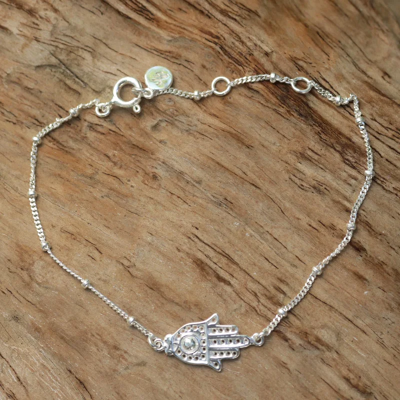 luxury gold chain bracelet -Silver Hand Handmade Sterling Silver Hamsa Hand Bracelet from Indonesia