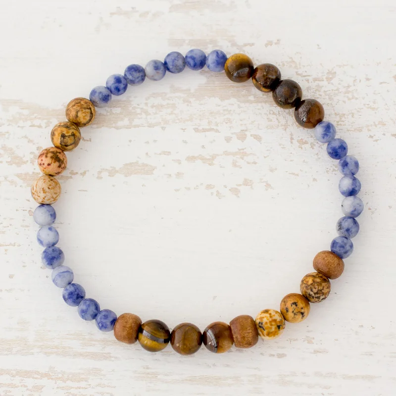 women’s crystal bracelet -Sky and Earth Tiger's Eye Sodalite and Jasper Bracelet from Guatemala