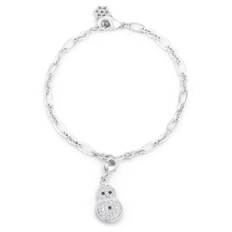 adjustable crystal bracelet -Snowman 0.2Ct Cz Rhodium Holiday Charm Bracelet - 7.5" Length