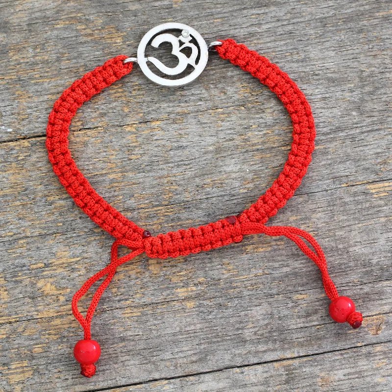 colorful stackable bracelet -Solitary Crimson Om Diamond charm bracelet