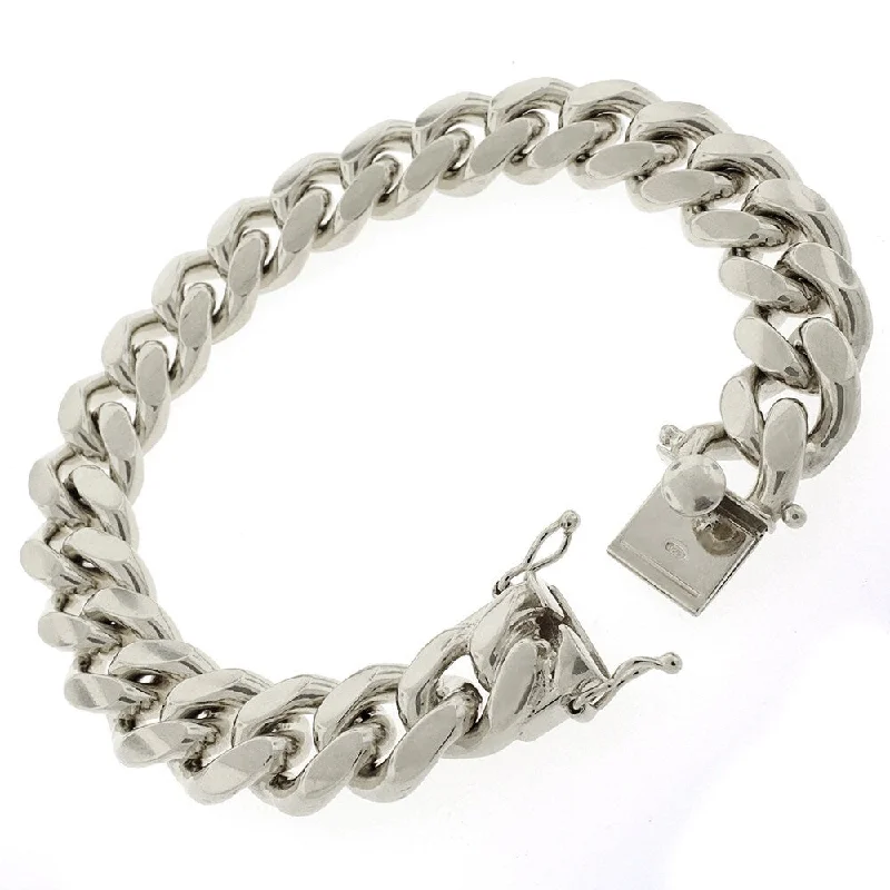 pearl and silver bracelet -Sterling Silver 14mm Miami Cuban Curb Link Thick Solid 925 Rhodium Bracelet Chain 9"