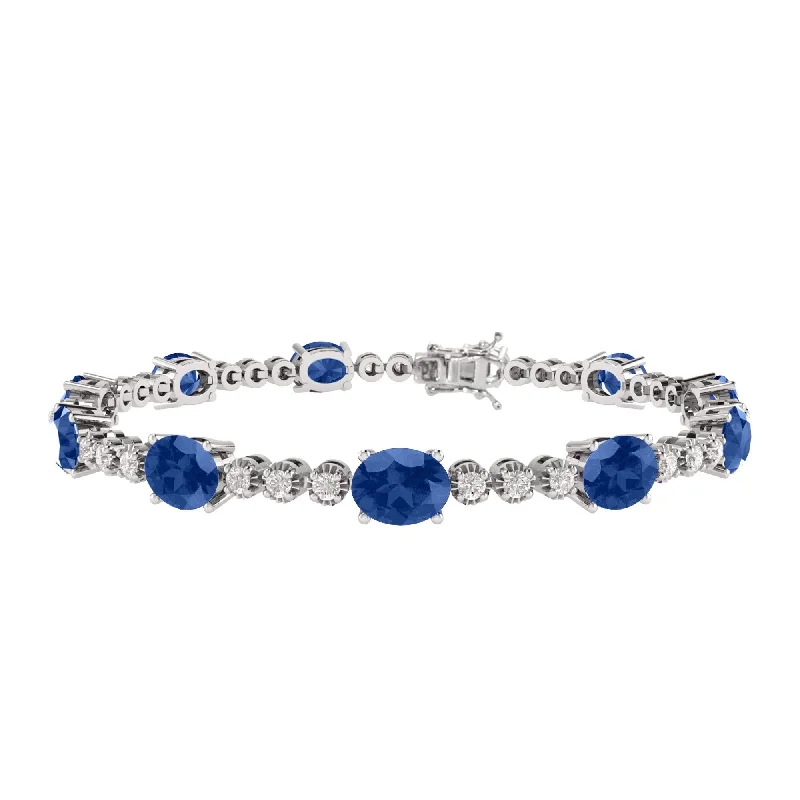 personalized birthstone bracelet -Sterling Silver Blue Sapphire and White Topaz Tennis Bracelet-7.25"