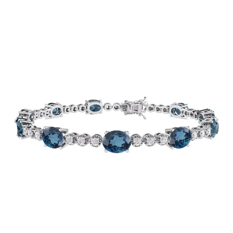 women’s crystal charm bracelet -Sterling Silver London Blue Topaz & White Topaz Tennis Bracelet-7.25"